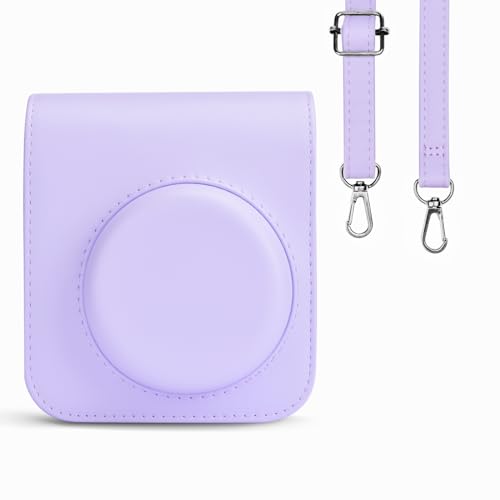 Rieibi Tasche für Instax Mini 12 – PU Leder Polaroid Tasche für Fujifilm Instax Mini 12 Sofortbildkamera – Abnehmbare Tasche mit verstellbarem Schultergurt – Lila von Rieibi