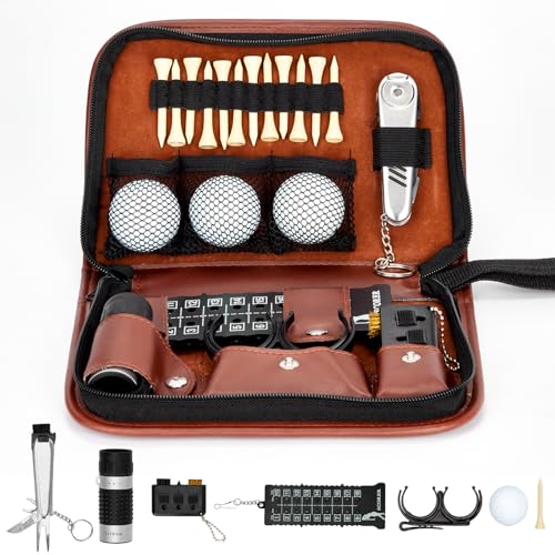 Rilime Golf Set Organizer, Golf Zubehör Set mit Hi-End Hülle, Golfbälle, Entfernungsmesser, Golf Tees, Bürste, Multifunktionales Pitchmesser, Punktezähler, Golfballklemme Rilime Golf Set Organizer, Golf Zubehör Set mit Hi-End Hülle, Golfbälle, Entfernungsmesser, Golf Tees, Bürste, Multifunktionales Pitchmesser, Punktezähler, Golfballklemme von Rilime
