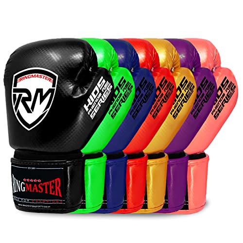 RingMasterUK Kinder Boxhandschuhe CarbonTECH Martial Arts Kickboxen Junior Stanzhandschuhe (Schwarz, 2 oz) von RingMaster