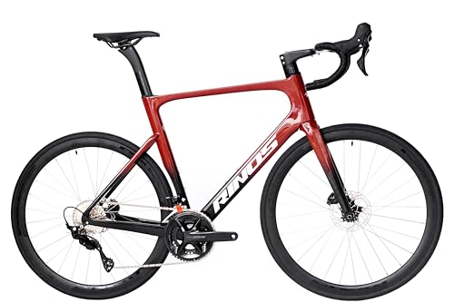 Rinos Odin 4 Rennrad aus Carbon – Leichtes Road Bike 700C, Shimano 105 24-Gang, Aerodynamisches Design, Hydraulische Bremsen, Rot, Unisex (XL (58cm)) von Rinos