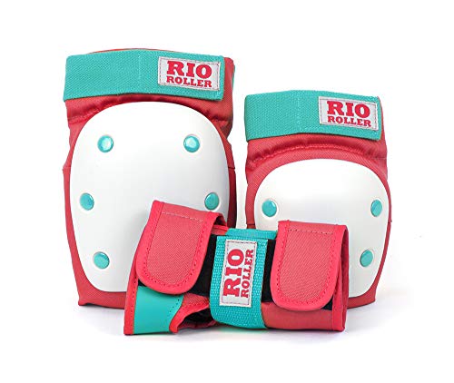 Rio Roller Triple Pad Set Skateboard-Schutzset für Kinder, Jugend Unisex, Mehrfarbig (Rot/Mint), M von Rio Roller