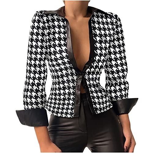 Damen Hemdjacke Kariert Langarm Oberteile Damen Elegant Casual Revers Knöpfe Langarmshirt Bluse Slim Langarmbluse Tunika Tops für Frauen Damen Hemdjacke Kariert Langarm Oberteile Damen Elegant Casual Revers Knöpfe Langarmshirt Bluse Slim Langarmbluse Tunika Tops für Frauen von WELLDAY