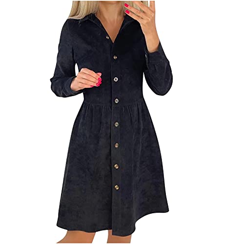 Herbstkleid Damen Knielang Elegant Einreiher Hemdkleid Damen Langarm Knielang Blusenkleid Freizeitkleid für Frauen Einfarbig Mode Revers Kleider Herbstkleid Damen Knielang Elegant Einreiher Hemdkleid Damen Langarm Knielang Blusenkleid Freizeitkleid für Frauen Einfarbig Mode Revers Kleider von WELLDAY