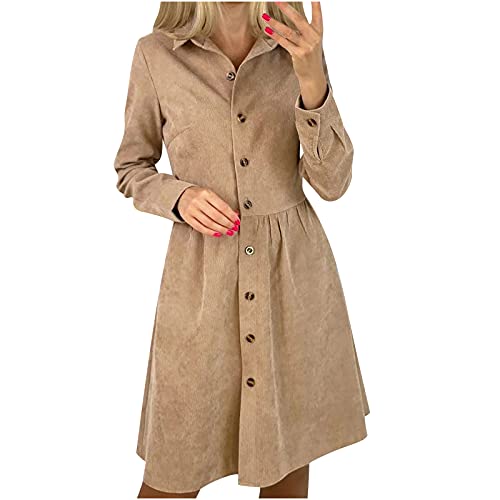 Herbstkleid Damen Knielang Elegant Einreiher Hemdkleid Damen Langarm Knielang Blusenkleid Freizeitkleid für Frauen Einfarbig Mode Revers Kleider Herbstkleid Damen Knielang Elegant Einreiher Hemdkleid Damen Langarm Knielang Blusenkleid Freizeitkleid für Frauen Einfarbig Mode Revers Kleider von WELLDAY