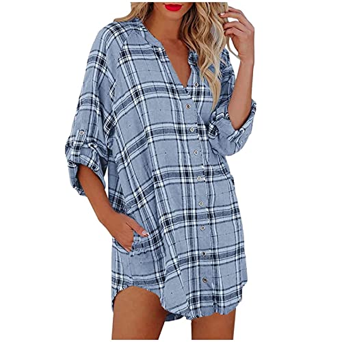 Rioge Damen Blusenkleid Kariert Langarm Tshirt Kleid mit Knöpfe Lose Lässig Hemdkleid Minikleid Damen Kurz Sexy V-Ausschnitt Kleid Freizeitkleid Rioge Damen Blusenkleid Kariert Langarm Tshirt Kleid mit Knöpfe Lose Lässig Hemdkleid Minikleid Damen Kurz Sexy V-Ausschnitt Kleid Freizeitkleid von Rioge
