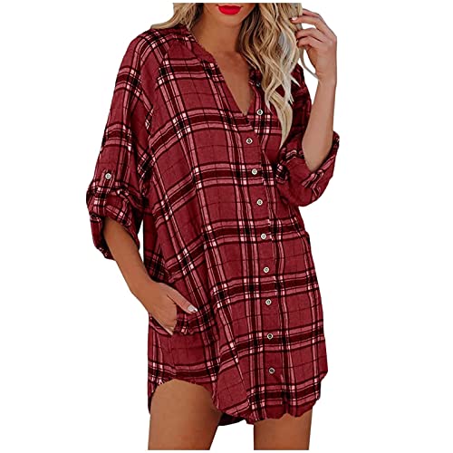 Rioge Damen Blusenkleid Kariert Langarm Tshirt Kleid mit Knöpfe Lose Lässig Hemdkleid Minikleid Damen Kurz Sexy V-Ausschnitt Kleid Freizeitkleid Rioge Damen Blusenkleid Kariert Langarm Tshirt Kleid mit Knöpfe Lose Lässig Hemdkleid Minikleid Damen Kurz Sexy V-Ausschnitt Kleid Freizeitkleid von Rioge