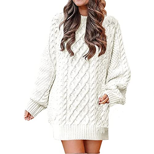 Rioge Damen Pulloverkleid Grobstrick Winter Warm Strickkleid Langarm Kleider Damen Elegant Casual Rundhals Pullover Tunika Kleid Lose Lässig Winterkleid Damen Langarm Sweater Kleid von Rioge