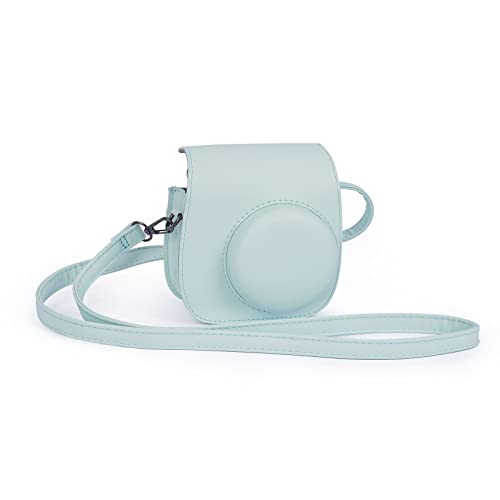 Riosin Instant Mini 12 Kameratasche für Fujifilm Instax Mini 12/11, Hochwertige PU Leder Kameratasche mit Tasche und Abnehmbarem und Verstellbarem Schultergurt (Mint Green) von Riosin