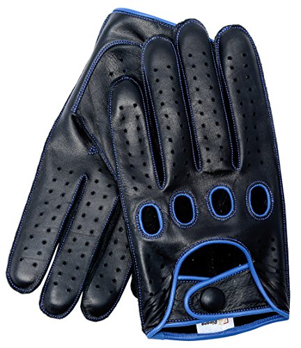 Riparo Echtes Lederhandschuh für Männer Groß Schwarz-Blauer Faden von Riparo