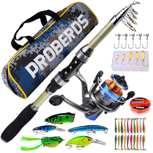 1,8m Teleskop Angelrute Set, Angelruten und Spule Combo Kit mit 100m Angelschnur, Spinnrolle, Köder, Hakenset und Tragetasche, Angel-Starter-Kit für Salzwasser Süßwasse Fishing von Roadtime