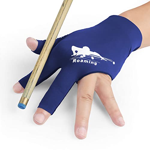 Roaming Atmungsaktive Billardhandschuhe für Herren, linke Hand, elastische Poolhandschuhe für Shooter, Snooker, Carom, Queue, Sport (Blau, Größe S-M) von Roaming