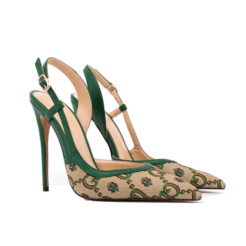 Rock88 Damen Pumps mit Fesselriemchen, 12 cm eleganter High Heel,Spitze Zehenpartie Stilettoabsatz für Hochzeitszeremonien, Abendpartys und Abschlussbälle,Green,44 von Rock88