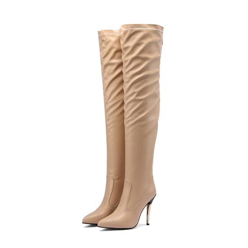 Rock88 Elegante Overknee-Stiefel für Damen,High Heel-Stiefel mit Reißverschluss Hinten,Lange Stiefel mit Stilettoabsatz für Partys und Abschlussbälle,Apricot,35 von Rock88