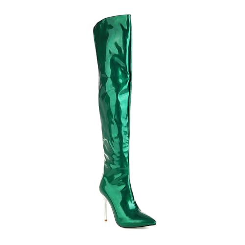 Rock88 Overknee-Stiefel für Damen,Spitze Stiletto-Stiefel mit Reißverschluss Hinten,Einfarbige Lange Stiefel für Partys und den Alltag,Green,36 von Rock88