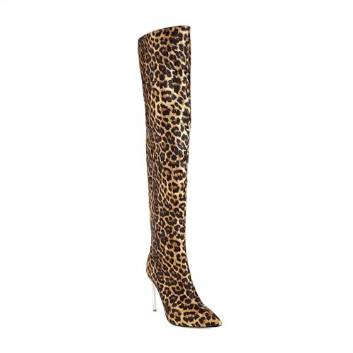 Rock88 Overknee-Stiefel für Damen,Spitze Stiletto-Stiefel mit Reißverschluss Hinten,Einfarbige Lange Stiefel für Partys und den Alltag,Leopard Print,40 von Rock88