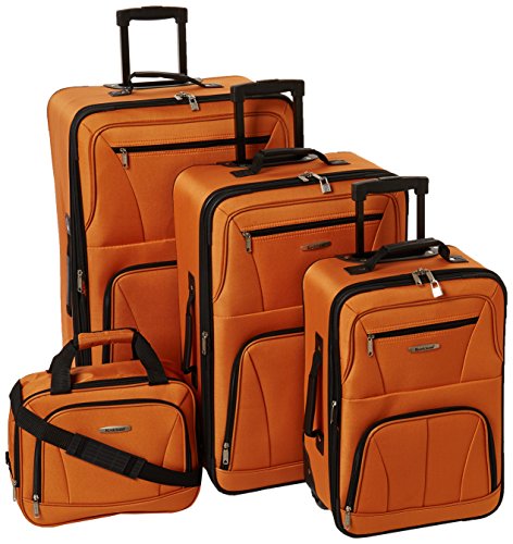 Rockland Luggage Journey Softside Stand-Set, Orange/Abendrot im Zickzackmuster (Sunset Chevron), 4-Piece Set (14/19/24/28), Journey Softside Gepäck-Set von Rockland