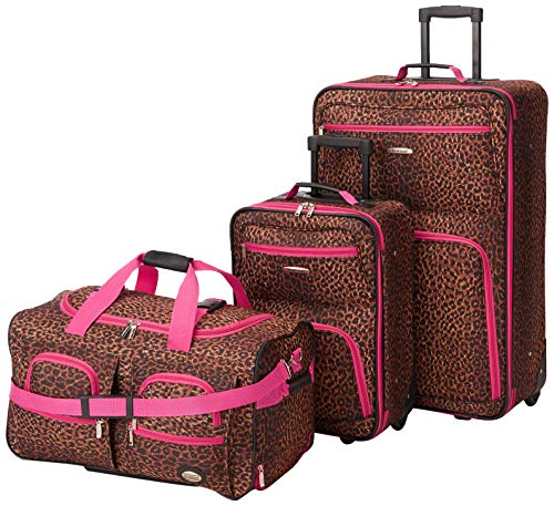 Rockland Vara Softside Gepäck-Set, 3-teilig, pink Leopard, 3-Piece Set (20/22/28), Vara Softside Gepäckset 3-teilig von Rockland