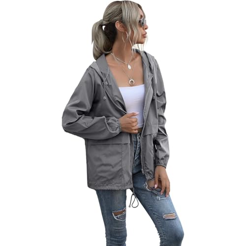 Damen Regenjacke,Leichte Sommerjacke Damen Wasserdicht Winddicht Leicht Atmungsaktiv, Laufjacke Damen Leicht,Wanderjacke Ultraleichte Regenjacke Damen Ideal für den Sommer (Dunkelgrau,S) von Rocky Green