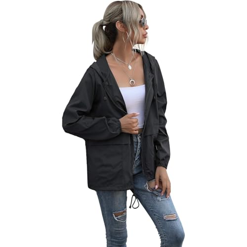 Damen Regenjacke,Leichte Sommerjacke Damen Wasserdicht Winddicht Leicht Atmungsaktiv, Laufjacke Damen Leicht,Wanderjacke Ultraleichte Regenjacke Damen Ideal für den Sommer (Schwarz,S) von Rocky Green