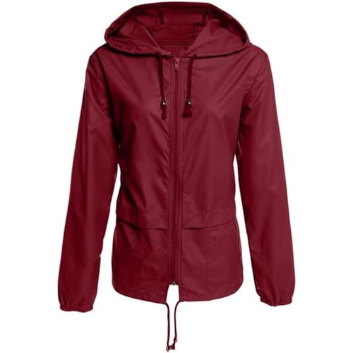 Damen Regenjacke,Leichte Sommerjacke Damen Wasserdicht Winddicht Leicht Atmungsaktiv, Laufjacke Damen Leicht,Wanderjacke Ultraleichte Regenjacke Damen Ideal für den Sommer (Wein,XL) von Rocky Green