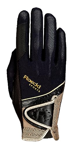 Roeckl Sports Reithandschuh Madrid, Turnier Sommer Handschuh, Schwarz/Gold 9 von Roeckl