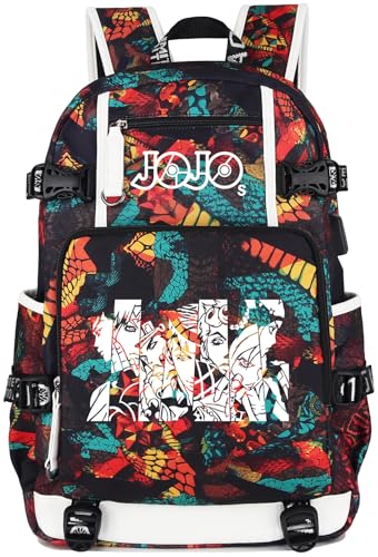 Roffatide Anime JoJo's Bizarre Adventure Rucksack Leuchtende Schultasche Bedruckter Tagesrucksack Laptop-Rucksack mit USB-Ladeanschluss von Roffatide
