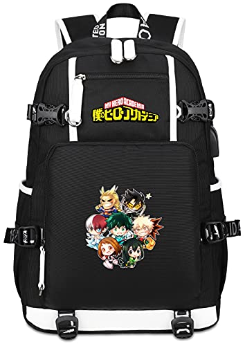 Roffatide Anime My Hero Academia Q Version Charakter Laptop-Rucksack mit USB-Ladeanschluss und Kopfhöreranschluss von Roffatide