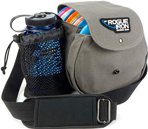 Rogue Iron Disc Golf Umhängetasche - Sling Tote Bag für Frisbee Golf - für bis zu 14 Scheiben, große 900 ml Wasserflasche und Zubehör V2 (14 Scheiben) Grau von Rogue Iron Sports