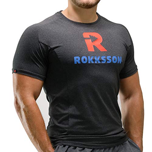 Rokksson Fitness T-Shirt Herren - Slim Fit Kurzarm Bekleidung für Workout und Training (Dunkelgrau, M) von Rokksson