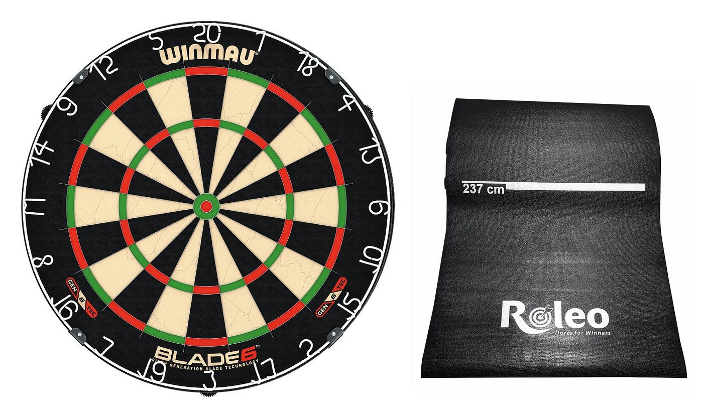 Roleo Dartscheibe Steeldart Set Profi-Dartscheibe Winmau Blade 6 + Roleo Dartmatte Roleo Dartscheibe Steeldart Set Profi-Dartscheibe Winmau Blade 6 + Roleo Dartmatte von Roleo