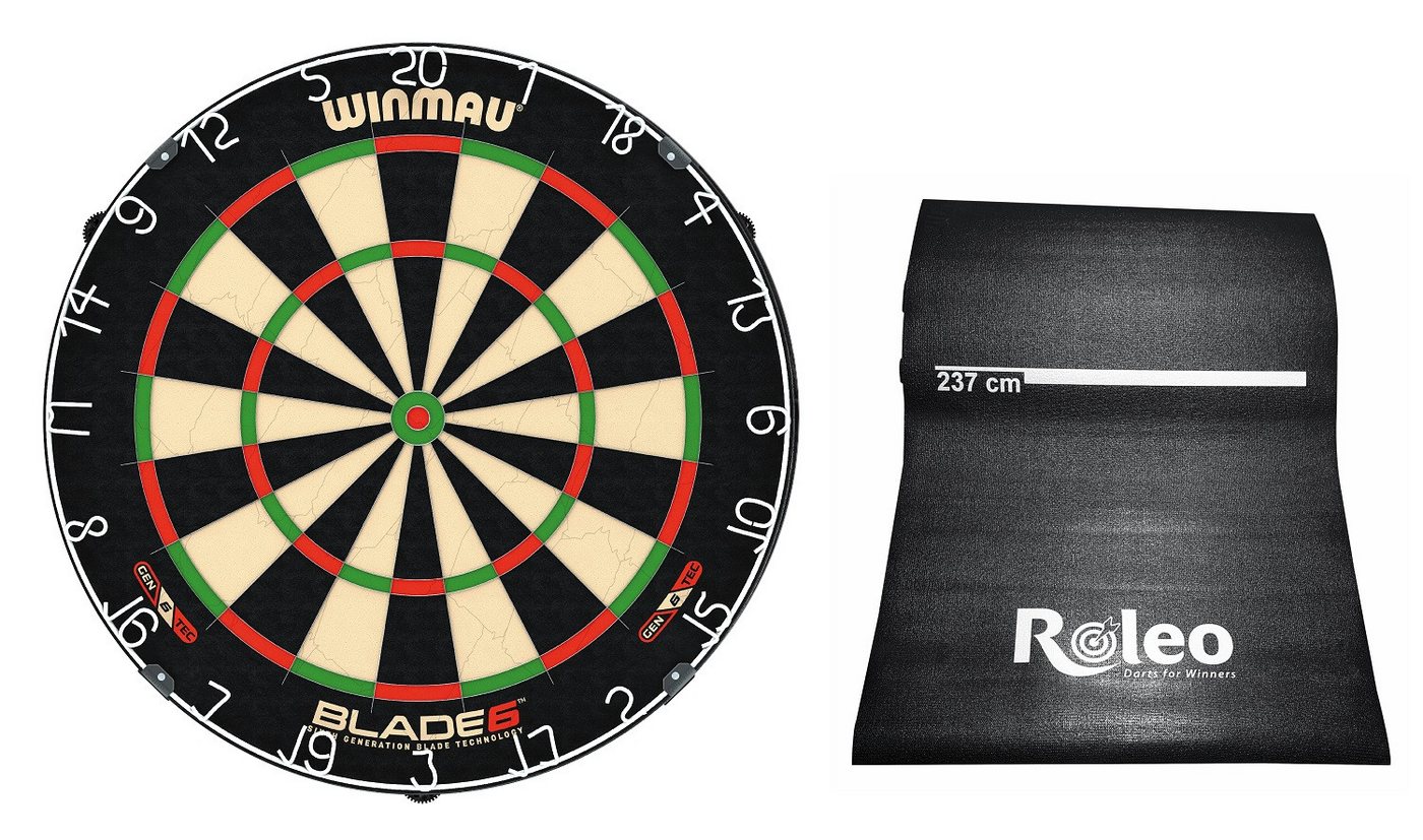 Roleo Dartscheibe Steeldart Set Profi-Dartscheibe Winmau Blade 6 + Roleo Dartmatte von Roleo