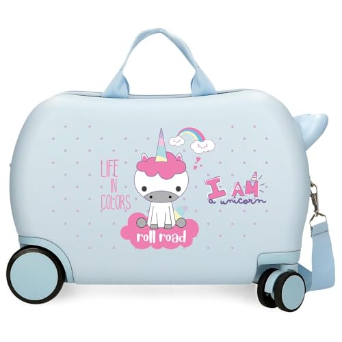 ROLL ROAD I Am Unicorn Kinderkoffer, blau, 45 x 31 x 20 cm, Harter ABS-Kunststoff, 24,6 l, 1,8 kg, 2 Räder, Handgepäck, blau, kinderkoffer von Roll Road