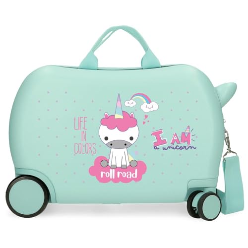 ROLL ROAD I Am Unicorn Kinderkoffer, blau, 45 x 31 x 20 cm, Harter ABS-Kunststoff, 24,6 l, 1,8 kg, 2 Räder, Handgepäck, blau, kinderkoffer von Roll Road