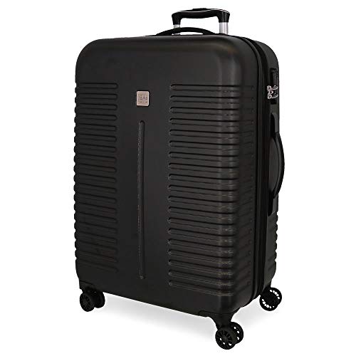 Roll Road India Mittlerer Koffer Schwarz 48x70x27 cms Hartschalen ABS Kombinationsschloss 75L 3,7Kgs 4 Doppelräder Erweiterbar von Roll Road