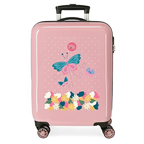 Roll Road Precious Flower Kabinentrolley, Rosa, 38 x 55 x 20 cm, Hartplastik, seitlicher Kombinationsverschluss, 34 l, 2 kg, 4 Räder, Handgepäck von Roll Road