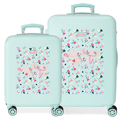 Roll Road Queen of Hearts Kofferset, Blau, 55/65 cm, starres ABS, seitliches Zahlenschloss, 56 l, 6 kg, 4 Räder, Handgepäck Roll Road Queen of Hearts Kofferset, Blau, 55/65 cm, starres ABS, seitliches Zahlenschloss, 56 l, 6 kg, 4 Räder, Handgepäck von Roll Road