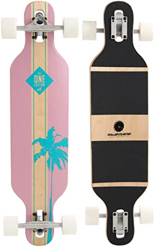 RollerCoaster Longboards Drop-Through The ONE Edition: Feathers, Palms, Stripes (Palms: rosa) von RollerCoaster