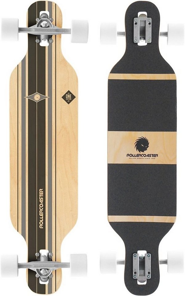 Rollercoaster Longboard PALMS + STRIPES + FEATHERS THE ONE EDITION Drop Through Longboard von Rollercoaster