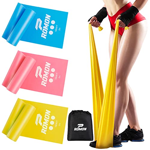 Romon Fitnessband 3er-Set, 2M Lange Fitnessbänder mit 3 Widerstandsstufen, Gymnastikband mit Aufbewahrungstasche für Fitness, Pilates, Yoga, Physiotherapie, Fitnessband Für Männer & Frauen von Romon