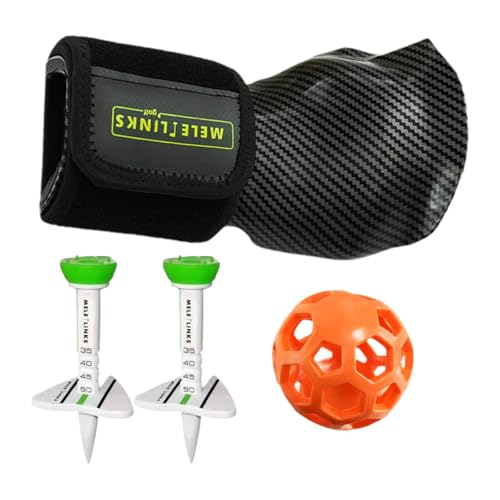Ronyme Golfschwungtrainer, Golf-Trainingshilfe-Set, Armband mit Verbindungsball und 2 verstellbaren Tees, Orangefarbener Ball von Ronyme