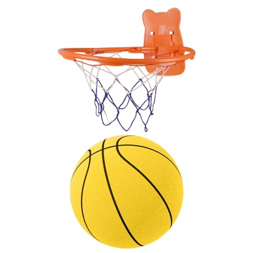 Ronyme Leiser Basketball, mit Korb, Kinderspielzeugball, Leichter sensorischer Ball, geräuscharmer Übungsball, Springender Ball, als Partygeschenk, Gelb von Ronyme