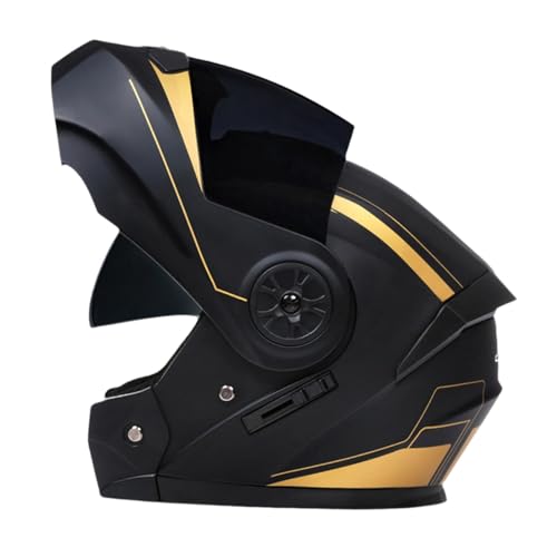 Ronyme Motorrad-Integralhelm, Fahrradhelm, Motocross-Helme, atmungsaktiv, leicht, stoßdämpfend, für Erwachsene, Fahrradhelm, schwarz Gold XL von Ronyme