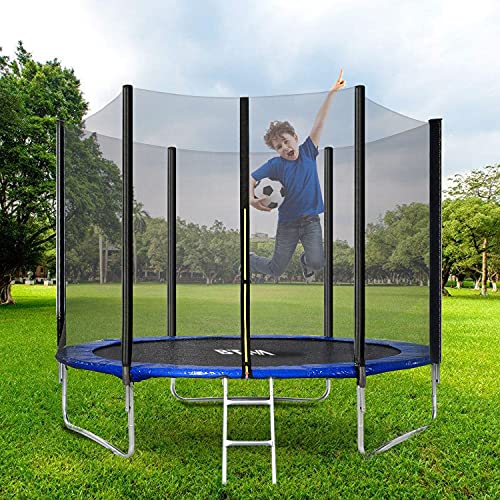 Trampolin mit Sprungtuch, Sicherheitsnetzen, Leiter und Anker-Set, Outdoor-Trampolin für Erwachsene/Kinder, 3 m von RooRuns