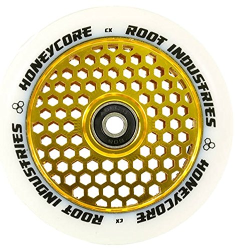 Root Industrie Air Honeycore 110mm Stunt-Scooter Rolle + Fantic26 Sticker (Gold/Pu Weiss) von Root Industries