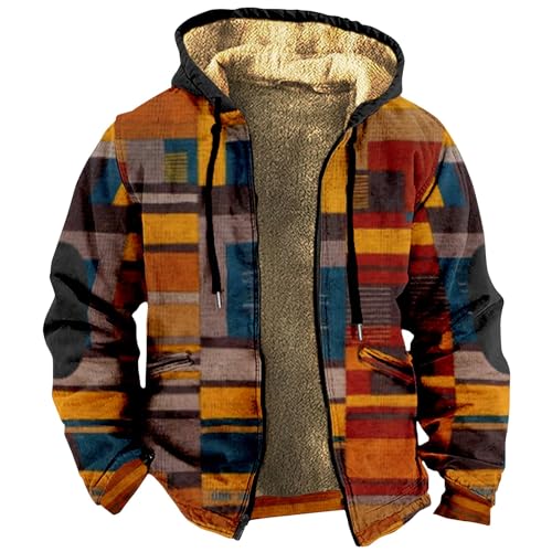 Activewear Für Herren Wander Jacke Herren Flanell Jacke Herren Herren Jacken Übergang Kariertes Druck Vintage Winterjacke Warme Sweatjacke Mit Kapuze Dicken Fleece Jacke Mantel Herren (Orange, Xxl) von Rosennie