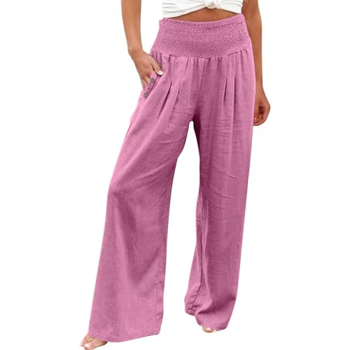 Angebote Jogginganzug Damen Leinenhose Damen Gestreift Sommerhose Damen Leicht Arbeitshose Kurz Sommerhose Damen Leicht Leggings Damen Kurz (Rosa, M) von Rosennie