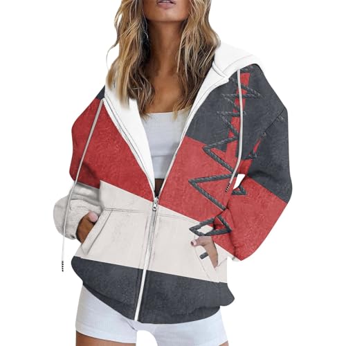 Angebote des Tages Heute Blitzangebote Sweatjacke Damen Ohne Kapuze Hoodie Y2K Sweatjacke Ohne Kapuze Damen Hoodie Jacke Damen Braun Bluza Damska Kaputzenjacke Dame Deckenpullover Damen (Rot, 3XL) von Rosennie