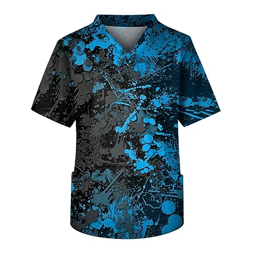 Funktionsshirt Herren Cordhemd Herren Schwarze Tshirt Herren V-Ausschnitt Musterdruck Pflege Große Größen Kurzarm Schlupfkasack Mit Taschen Loose Fit Freizeithemden Gym Shirt (Blau, 3XL) von Rosennie