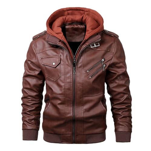 Herren Jacke Übergangsjacke Jacke Herren Herbst Fahrrad Jacke Für Herren Ärmellose Jacke Herren Einfarbiges Kunstleder Bikerjacke Mit Reißverschluss Warme Übergangsjacke Laufjacke Herren (Rot, L) von Rosennie