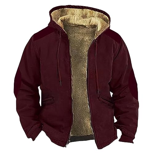 Herren Jacke Übergangsjacke Wander Jacke Herren Herbst Jacke Herren Outdoor Jacken Für Männer Wasserdicht Retro Decken Kapuzenjacke Mit Reißverschluss Sweatjacke Mit Kapuze Fleecejacke (Rot, 6XL) von Rosennie